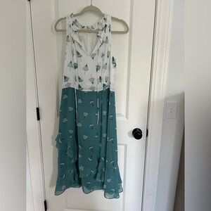 New York & Company-Eva Mendes-White and Teal Casual Dress